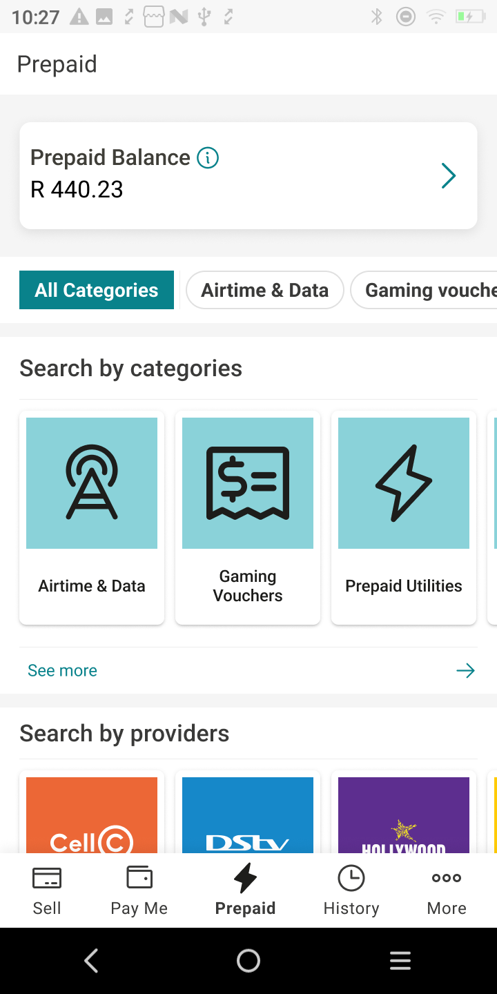 Existing Prepaid home screen